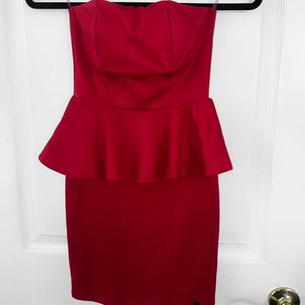 Bright Red Peplum Cocktail Dress